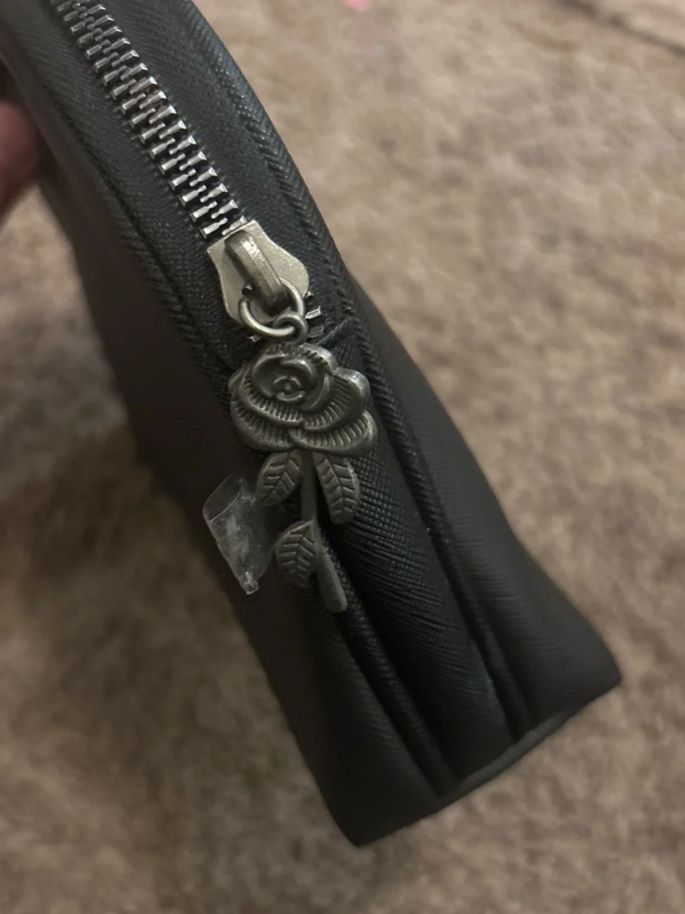 Ed Hardy Black Cosmetic Pouch with Dagger Rose Graphic